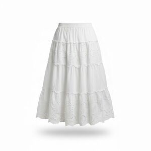 Elegant White Eyelet Midi Skirt